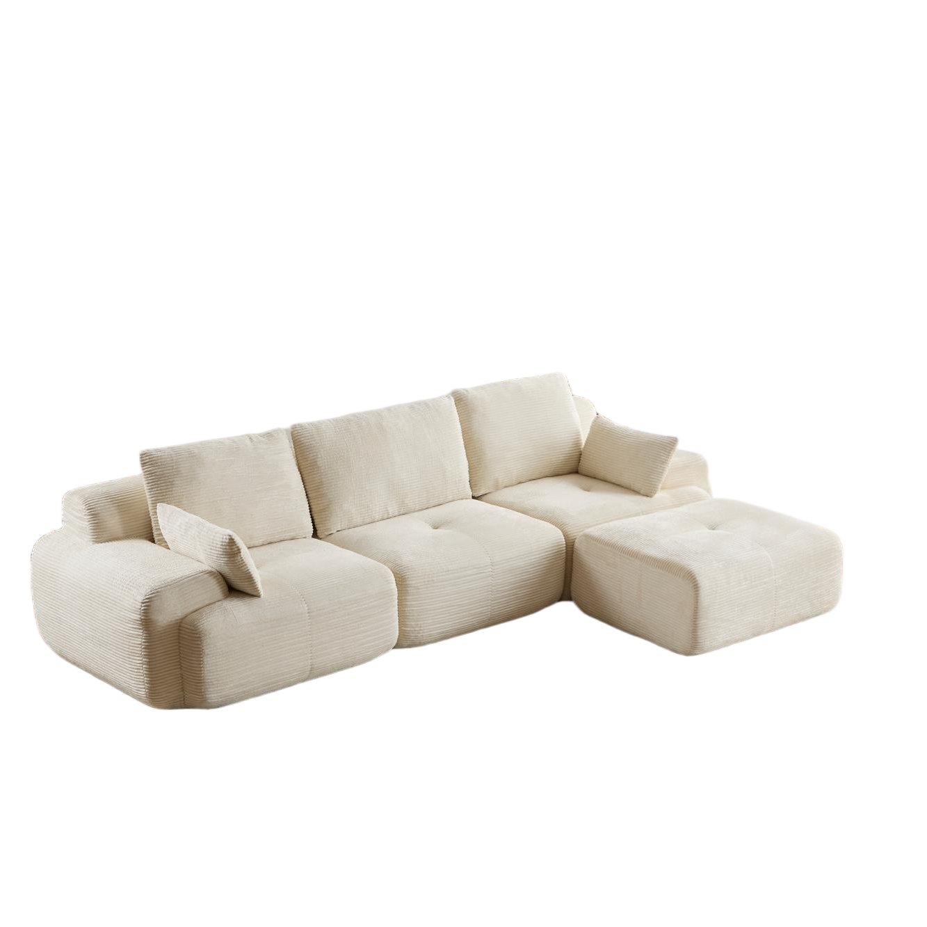 Modern Memory Foam Modular Sectional Sofa | Extra-Deep Corduroy Couch, Pet-Friendly, No Assembly Required – Beige - Image 3
