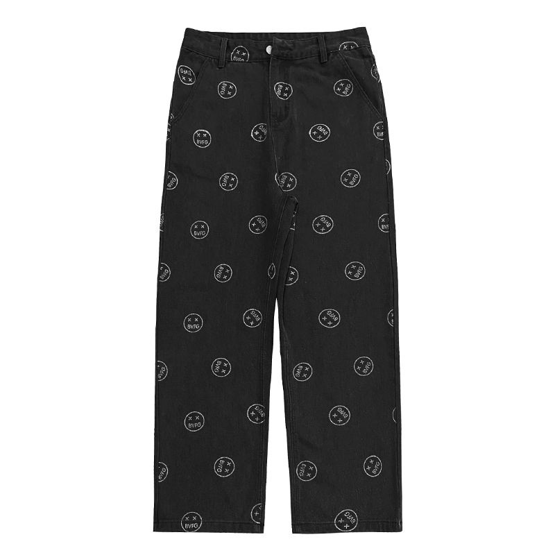 Men's Street Fashion Expression Print Loose Jeans