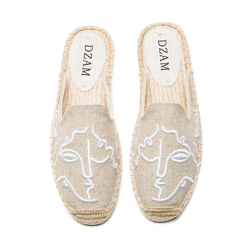 Title 7, Straw flat embroidered sandals and slippers