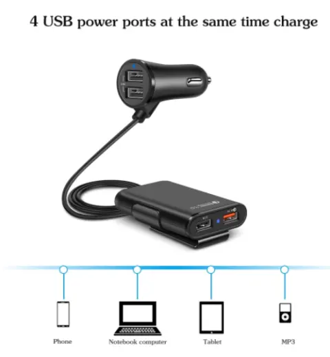 Compatible with Back Seat Car Charger QC3.0 2.4A3.1A 4