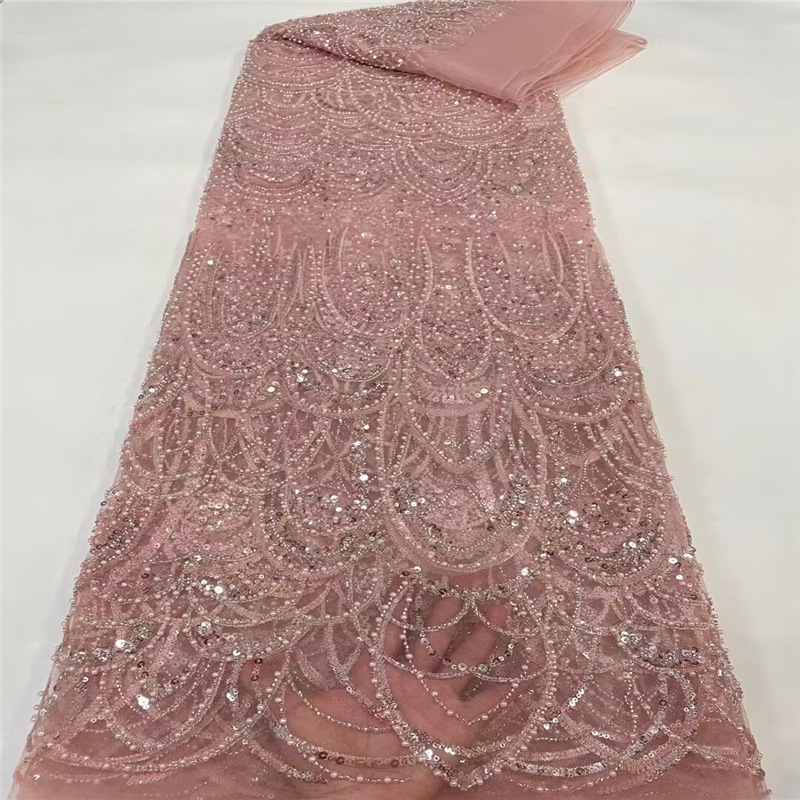 Wave Pattern Sequin Beaded Tube Embroidery Fabric - Image 1