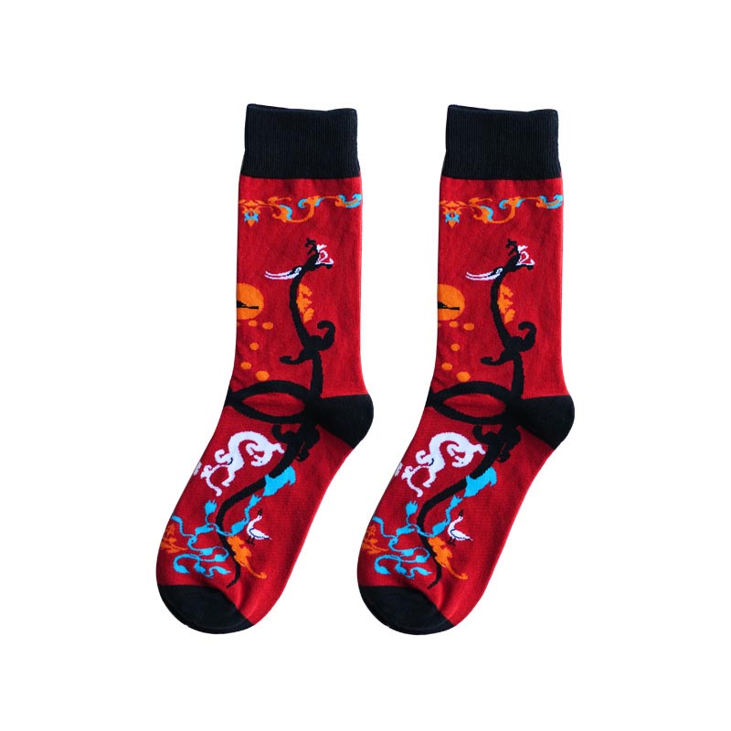 Title 9, Dragon Phoenix Crane Pattern Fashion Socks