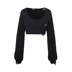 Sweet And Spicy Hollow Hole Short Sweater Girl - Black - View 1