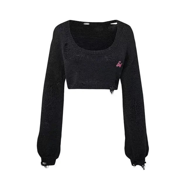 Sweet And Spicy Hollow Hole Short Sweater Girl Black - Shop at LoveMi