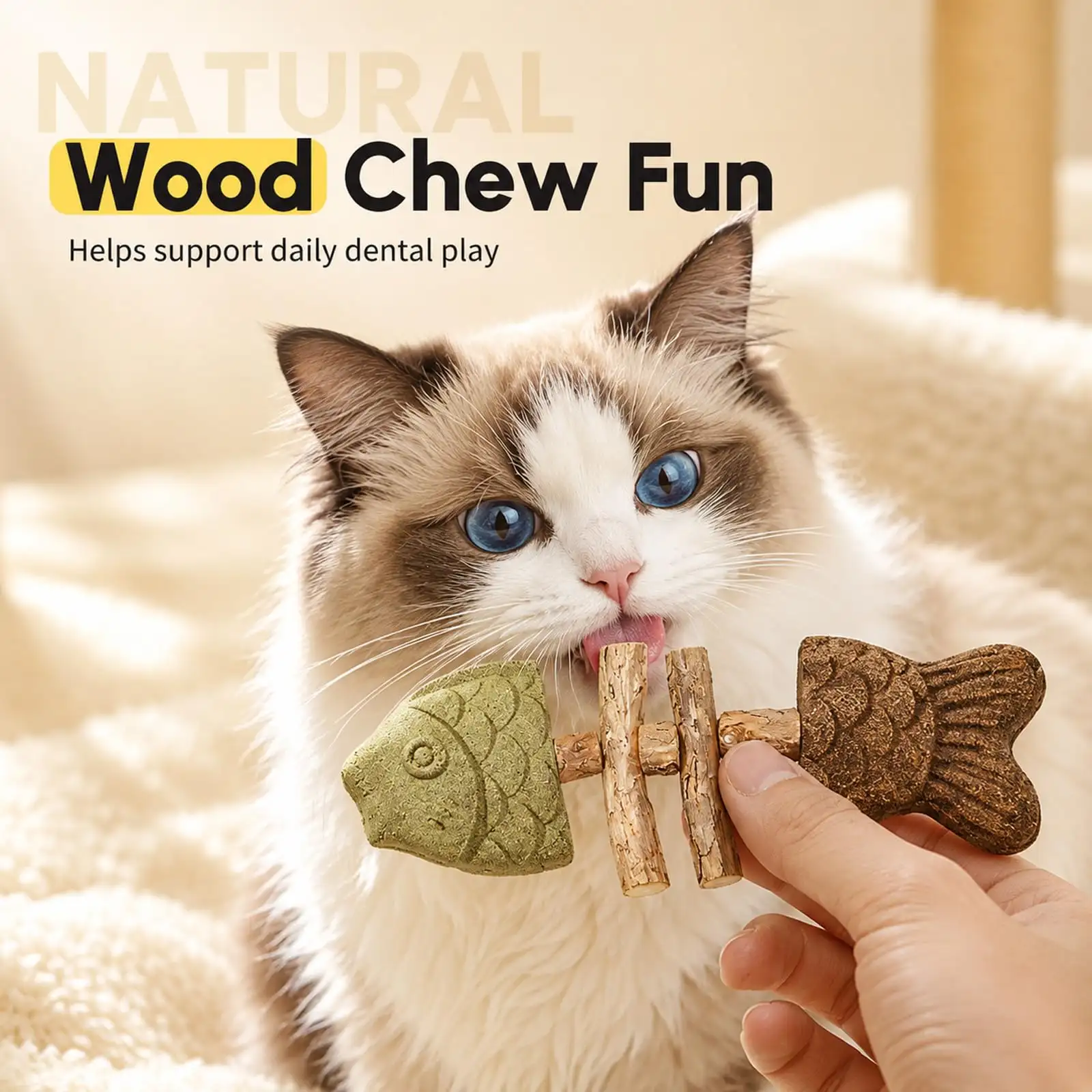 Catnip And Silvervine Chew, Natural Fishbone Chew Toy For Cats, Fishbone-Shaped Cat Dental Toy For Chewing, Licking, Pawing, Boredom Relief & Enrichment For Cat
