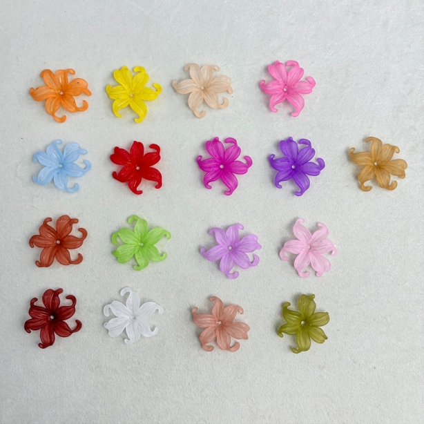 Matte Acrylic Curled Petal Iris Charms, Translucent Frosted Center-Drilled Spacers For DIY Vintage Hair Sticks, Earrings & Pendant Crafts.