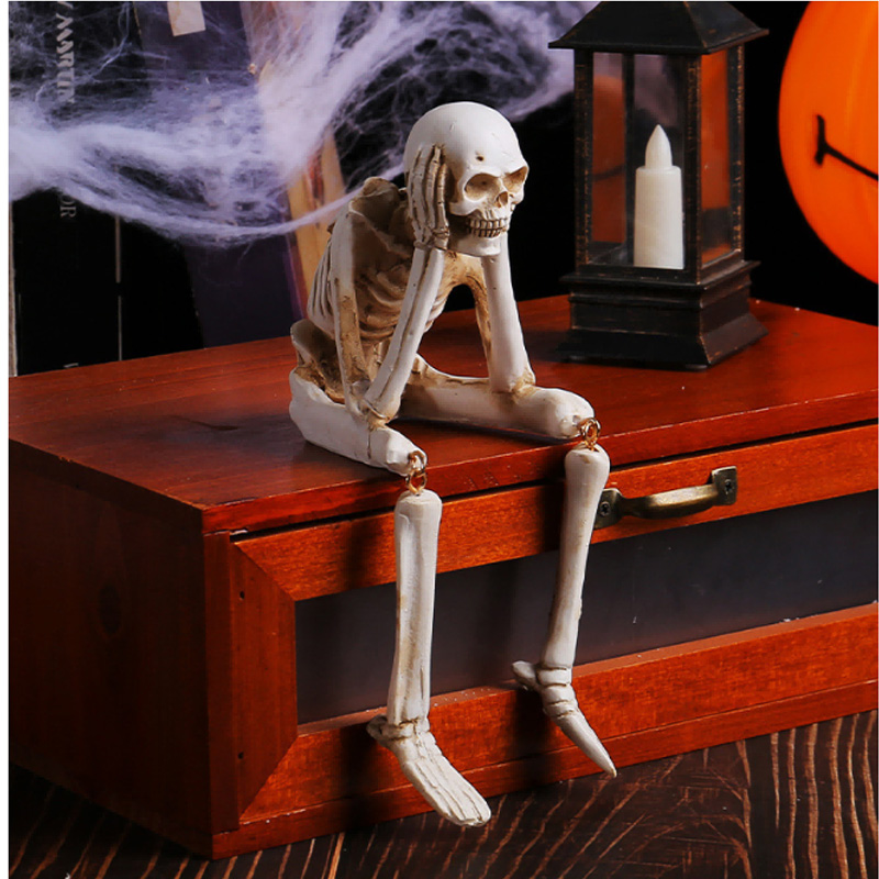 Halloween Skeleton Figurines Set Of 3, Resin See No Evil Hear No Evil Speak No Evil Skeleton Statues, Gothic Shelf Tabletop Mantel Indoor
