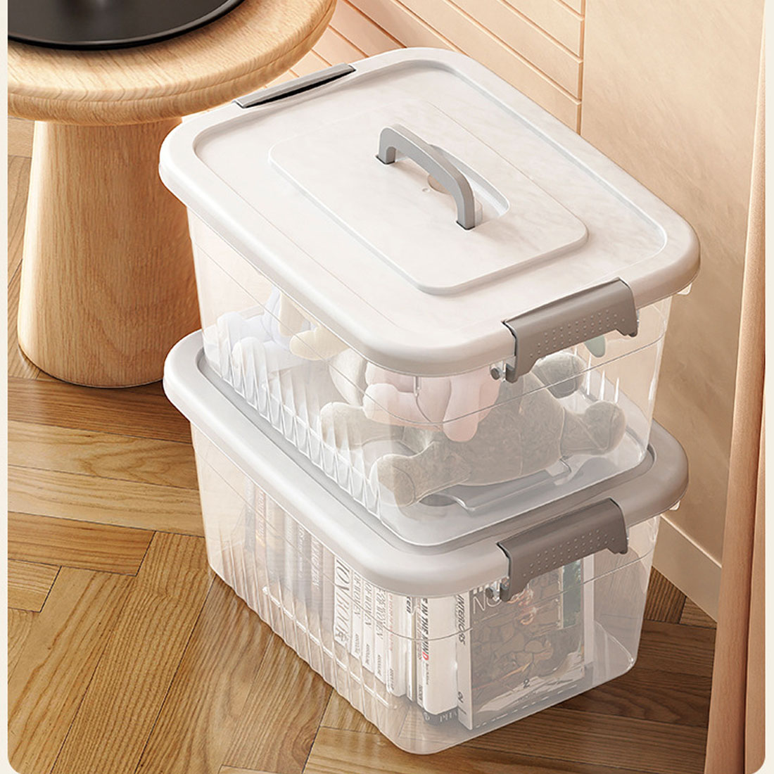 4PCS Clear Plastic Storage Boxes With Lids Stackable Box Home Office Kitchen UK — image 8