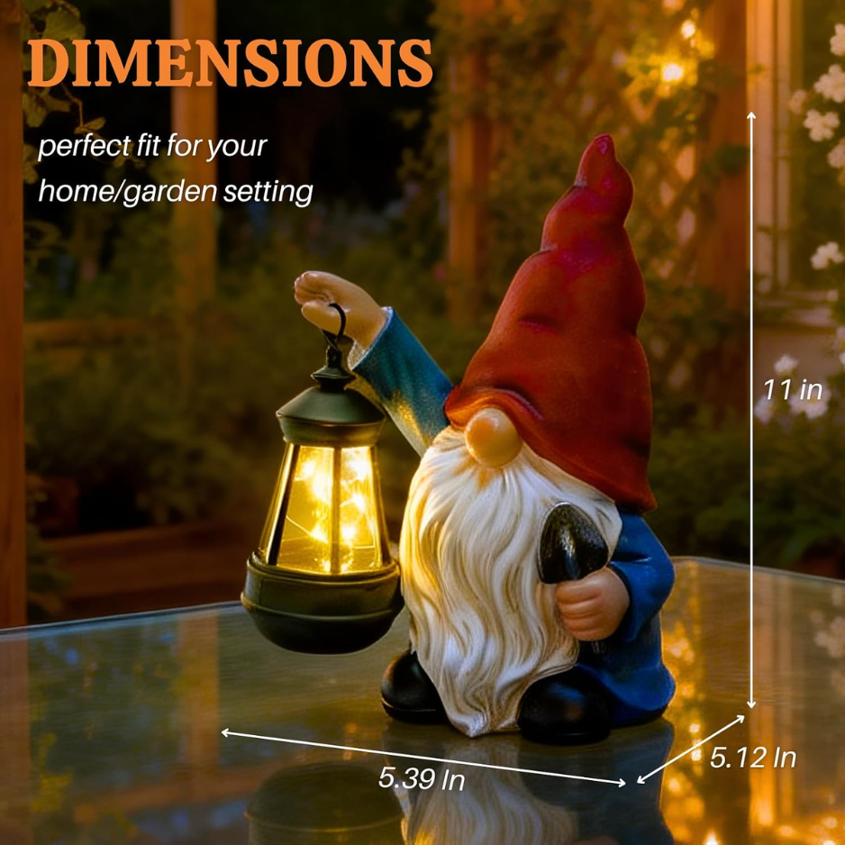 Garden Gnomes Statues Outdoor Decor With Shovel Solar Gnome With Lantern LED Lights,Terrace Xmas Courtyard Lawn Patio Porch Decoration Birthday 2