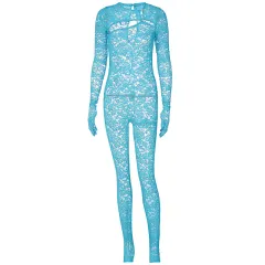 Women's New Fashion Cut-out Slim Round Neck Long-sleeved Jumpsuit - Blue - View 1