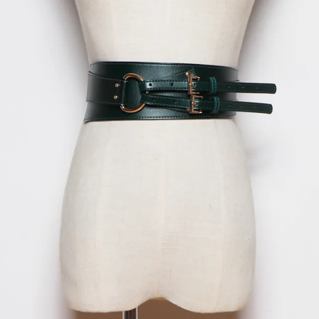 Leather Diagonal Buckle Women's Wide Girdle Women's Green - Shop at LoveMi