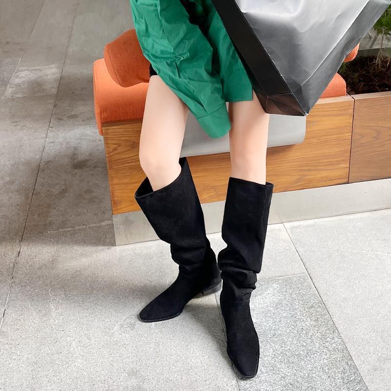 Women's Wrinkled Suede High Boots