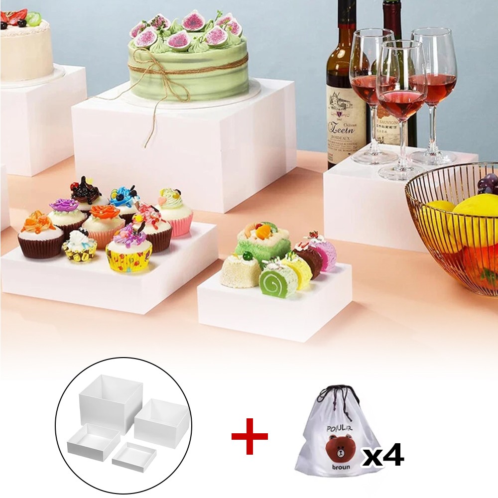 NEW 4pc Acrylic Cube Display Box Riser Nesting Stands For Dessert Cake Uk — image 8