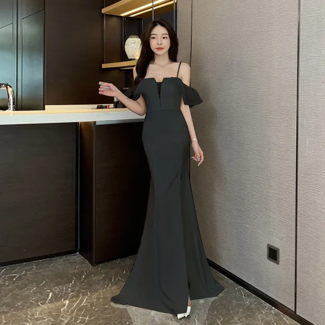 One neck Low cut Long Halter Dress Black - Shop at LoveMi