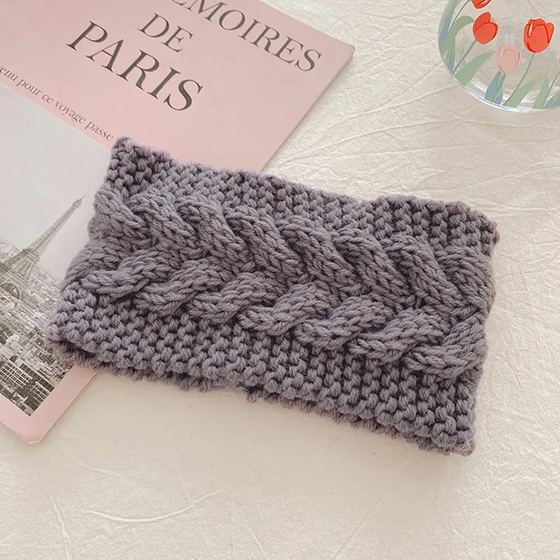 Cute Girly Knitted Wool Headband Hair Accessories Women - Purple Gray