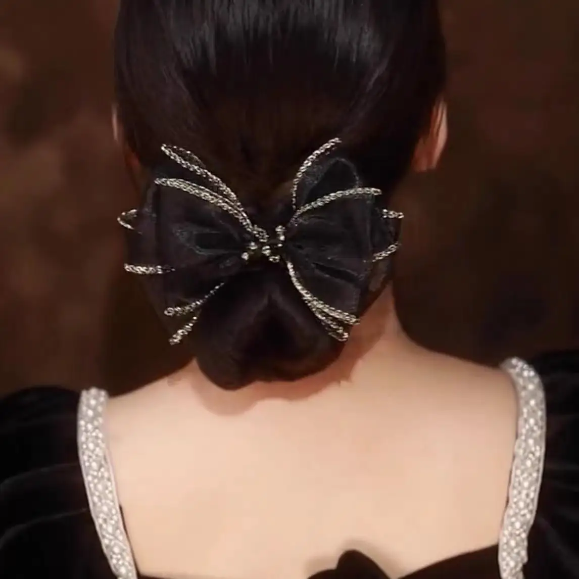 Popular Organza Bow Hair Rope Personality Diamond Hair Accessories