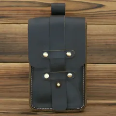 Men's And Women's Fashion Vintage Crazy Horse Leather Cell Phone Bag - Brown - View 1