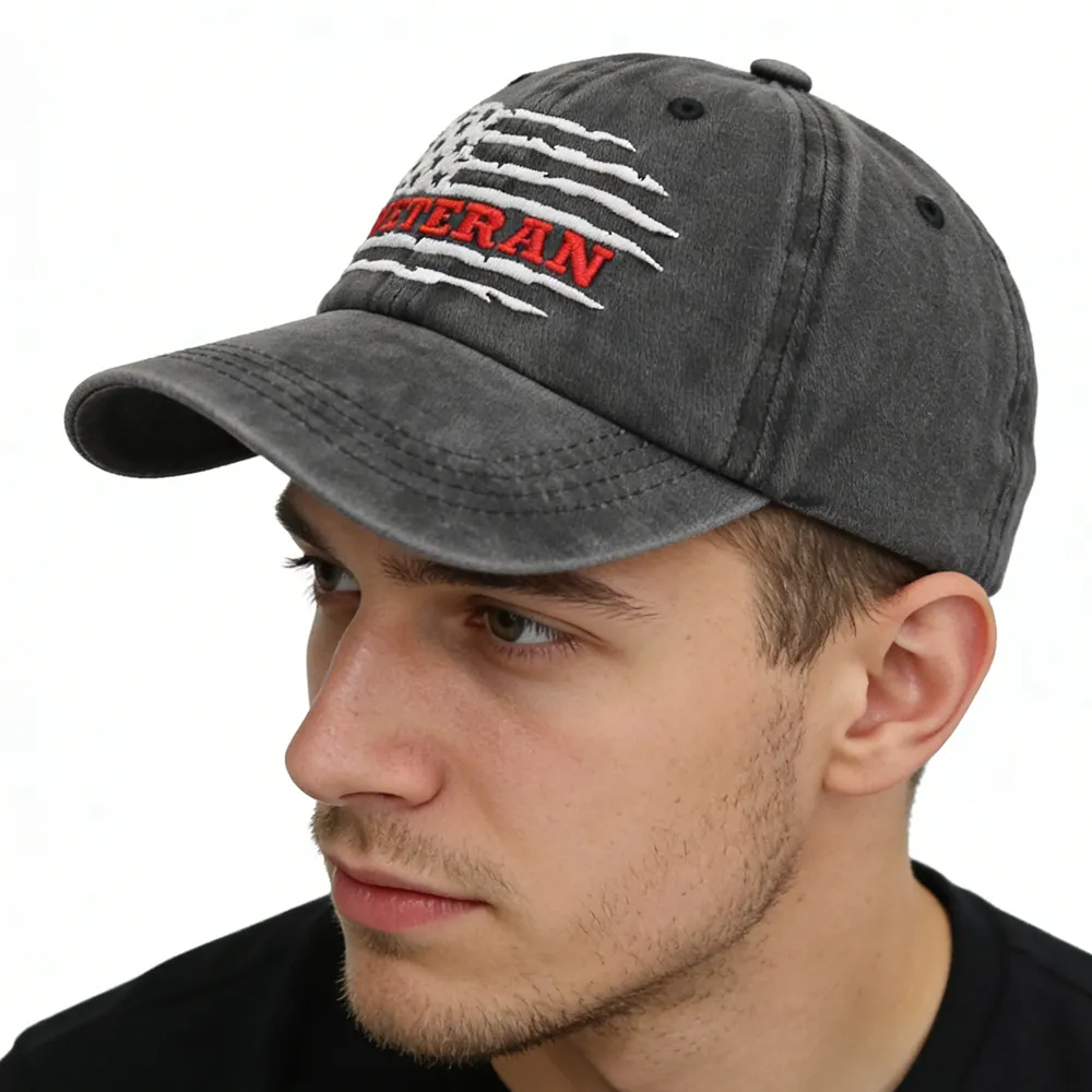 USA Patriotic Military Hat, Distressed Veteran Army