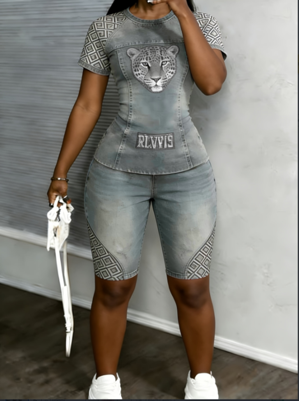 Cowboy Leopard Print Slim Fit Two-piece Set