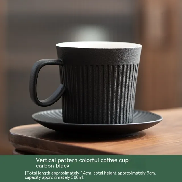 Japanese Green Vertical Grain Coffee Ceramic Mug With Bottom Plate Black - Shop at LoveMi