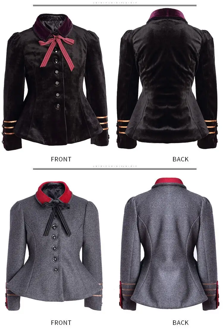 Girls' Vintage Military Peplum Jacket with Gold Ribbon Cuffs