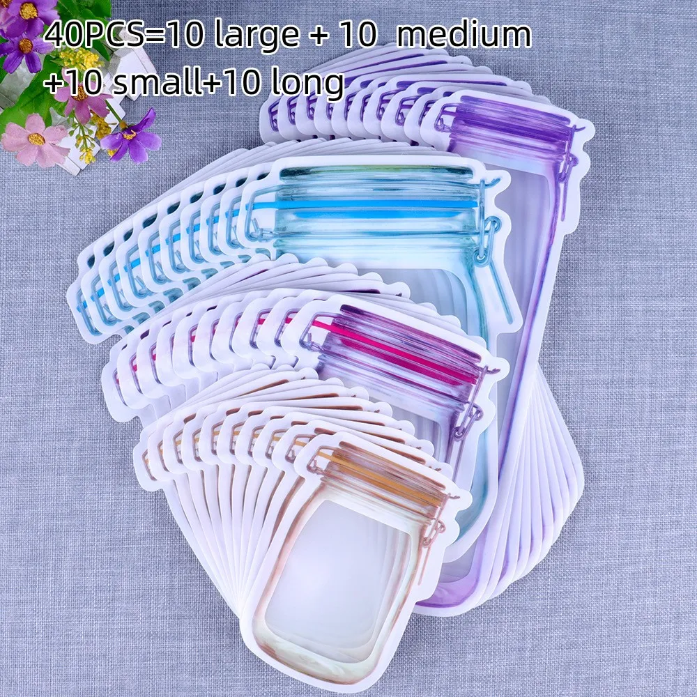 Mason Bottle Ziplock Bag Snacks - 40Pcs