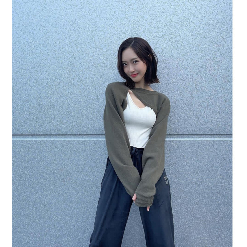 Olive Green Sweater Knitted Cardigan Cloak Women Irregular Shawl Blouse