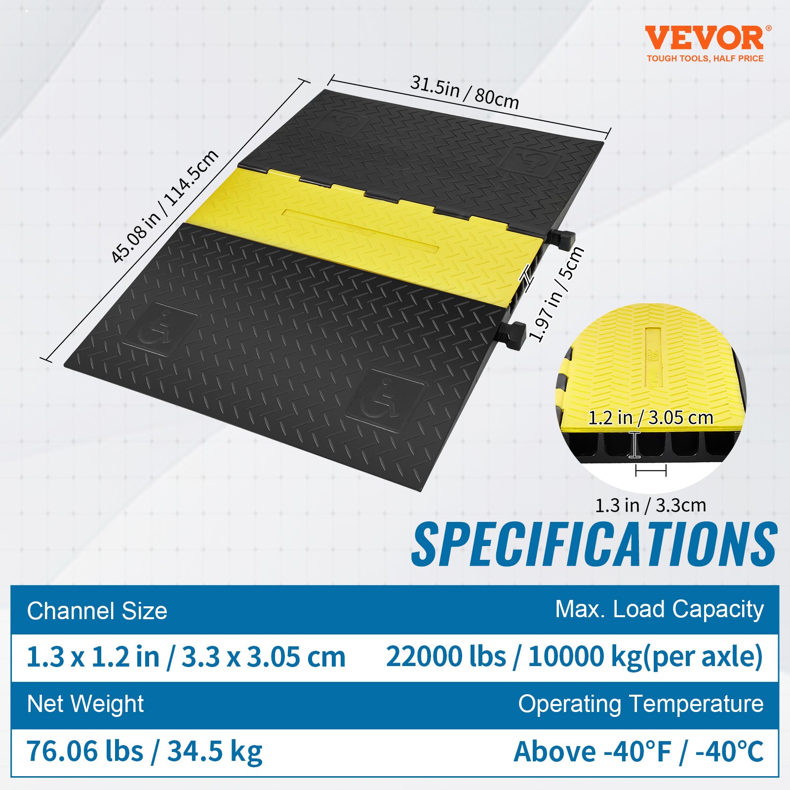VEVOR 5Channel Cable Protector Ramp 22000lbs Load ADA Compliant Wire Cable Cover image 3