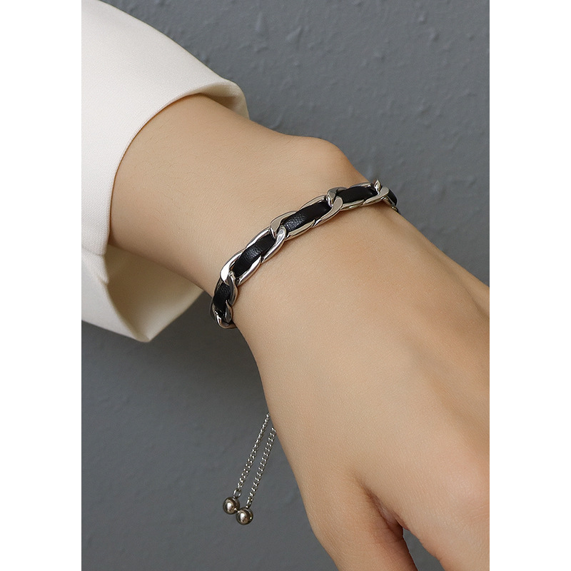Fashion Leather Rope Sliding Bead Pull Buckle Adjustable Bracelet