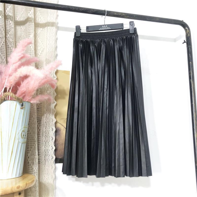 Women's Mid-Length Large Swing Solid Color Organ Skirt