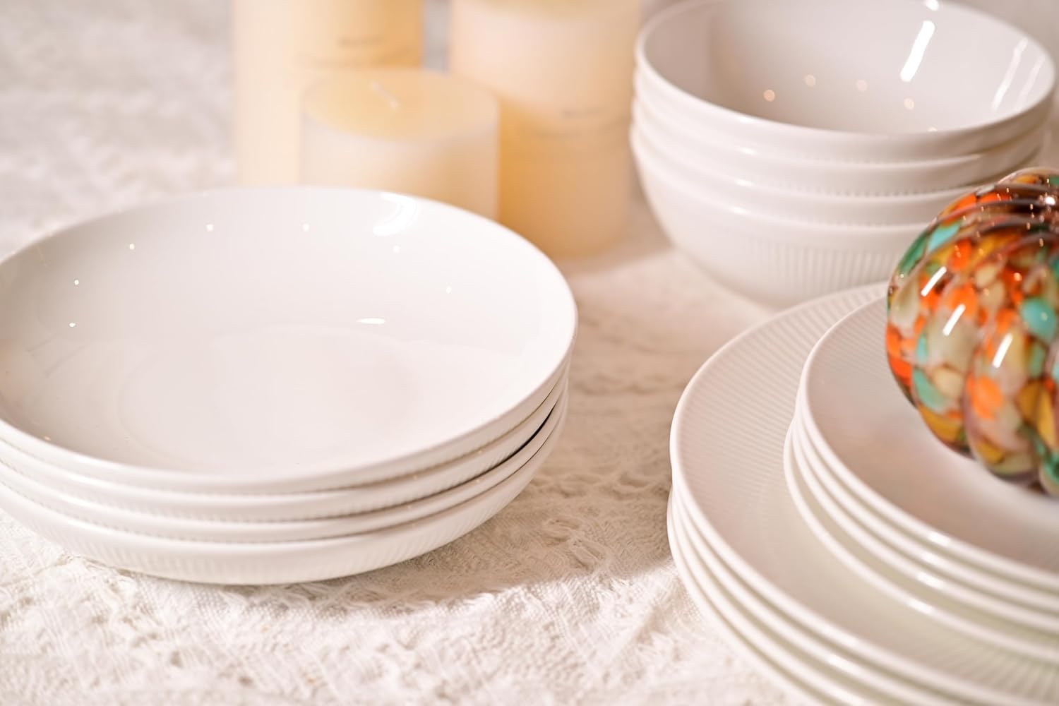 Service de table en porcelaine tendre dandilion, 16 pièces, service pour 4, assiettes