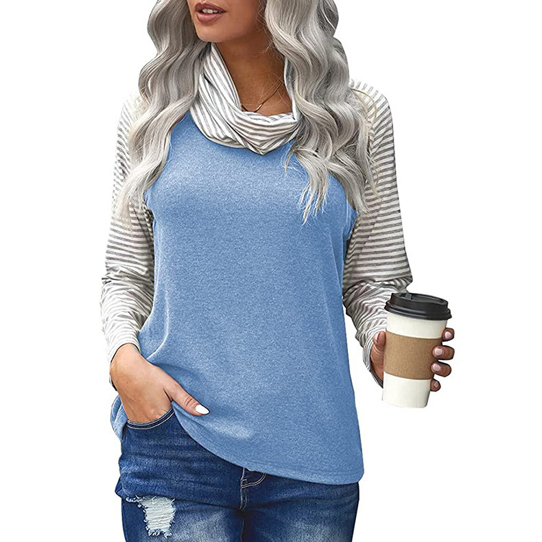 Title 8, Stitching Long-sleeved Pile Neck Top Printed T-...