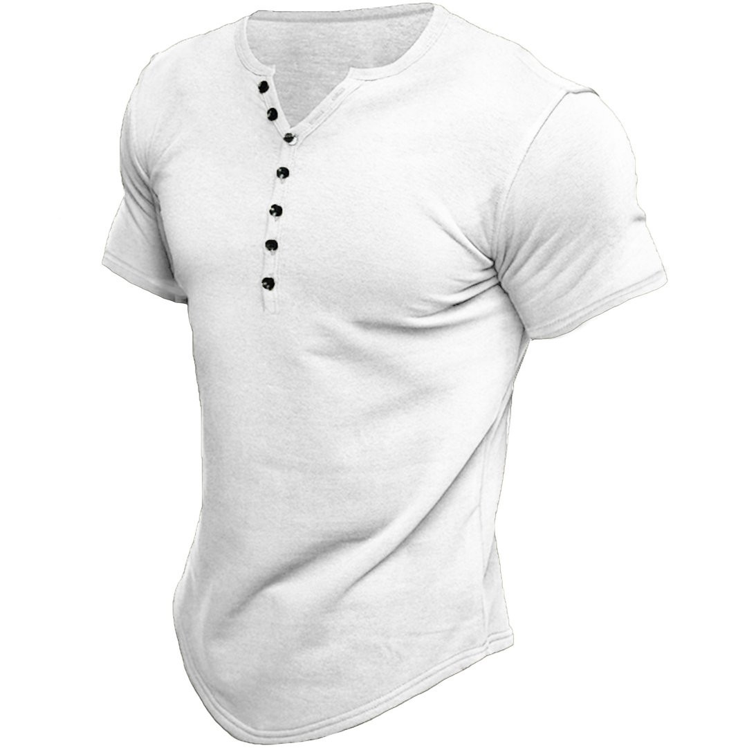 Men's Fashion Casual Solid Color Button Sleeve Top