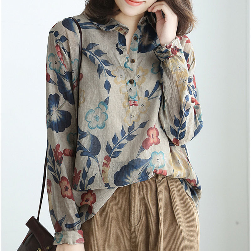 Title 2, New Retro Printed Pullover Lapel Cotton Shirt F...