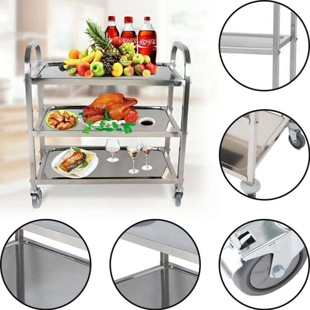 3 Tier Stainless Steel Trolley Cart Kitchen Restaurant Serving Catering Train UK — image 9