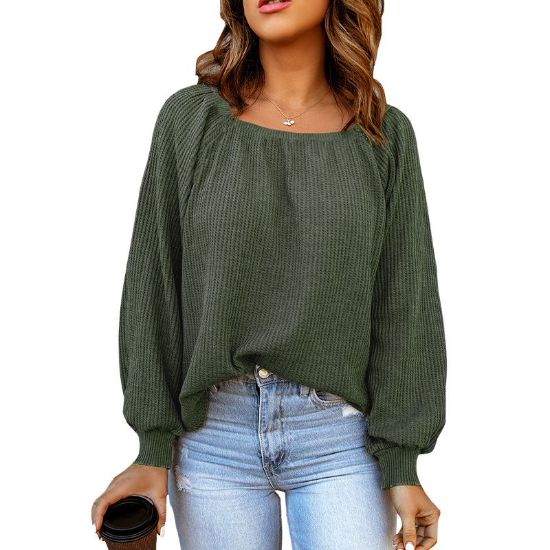 Slotted Square Neck Loose Casual Sweater Women's Top