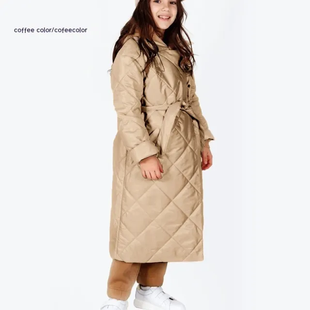 Children's Hoodie Cotton padded Jacket Slim fit Lace Up Hooded Coat For Women Coffee - Shop at LoveMi