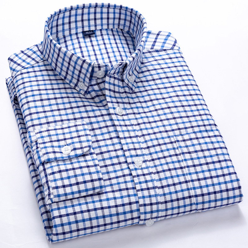 Men's All-match Cotton Plaid Long-sleeved Shirt