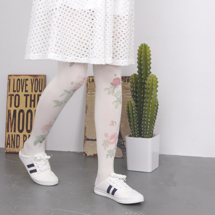 Anti-snag Silk Leggings Rose Velvet Girl Student Print Pantyhose