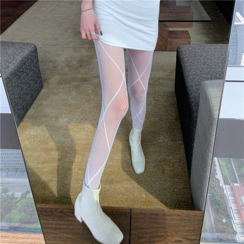 Sexy Thin Sheer Pantyhose, Large Square Pattern, Rhinestone Jacquard Hollow Out See-through Mesh Tights