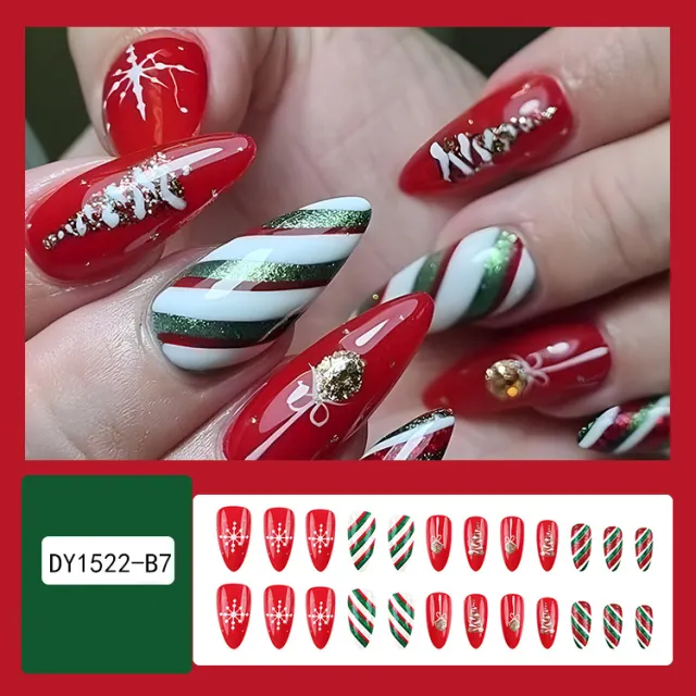 Christmas False Nails Hat Striped Snowflake Nail Art Stickers For Parties Dances Or Holiday Wear Dy1522 B7 - Shop at LoveMi