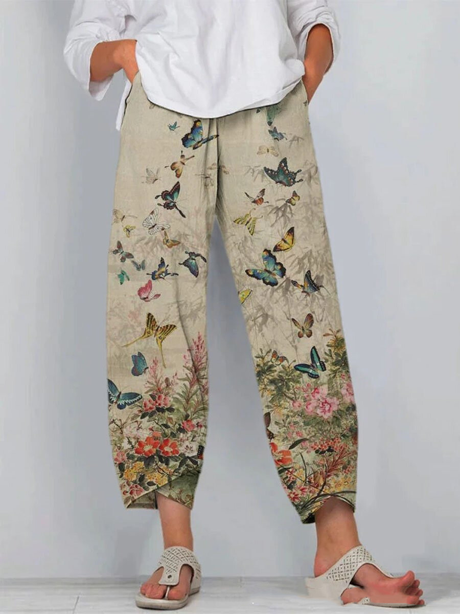 Title 3, Pantaloni casual da donna con stampa farfalle, ...