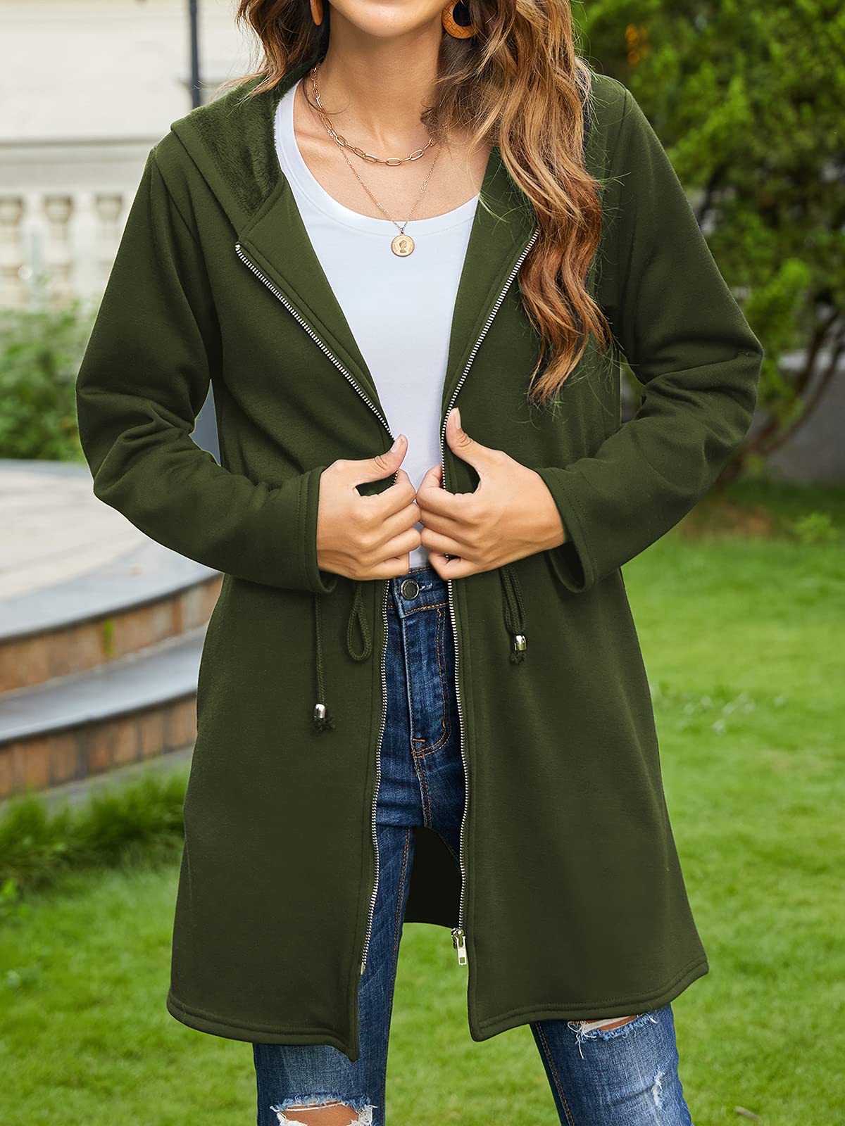 Solid Color Hoodie Fluff Scratch Jacket Jacket Cardigan Army Green - Shop at LoveMi