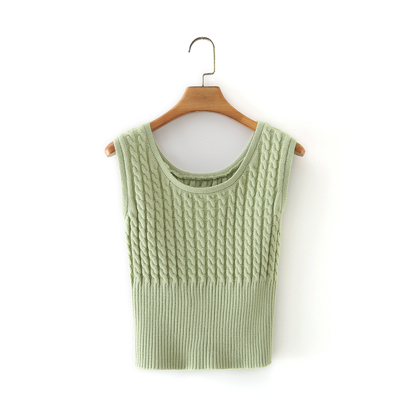 Title 5, Round Neck Retro Twist Waist Sleeveless Knitted...