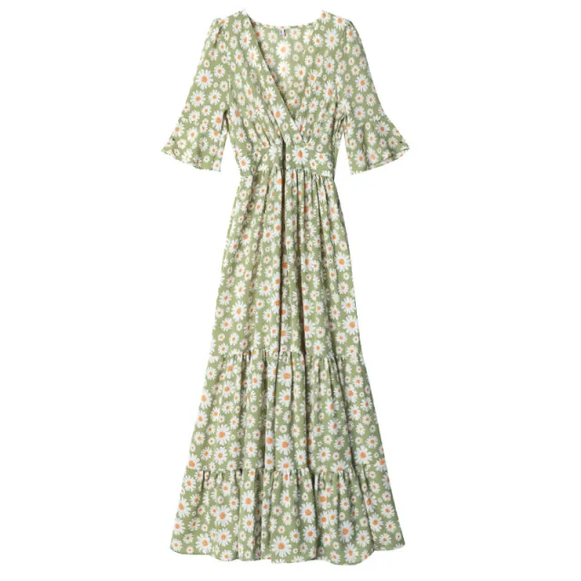 Chiffon V neck Long Fairy Dress With High Waist Color On The Picture - Shop at LoveMi