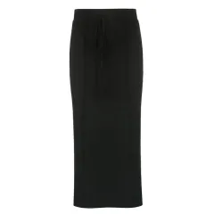 Elastic Waistband A-line Long Knitted Skirt - Black - View 1