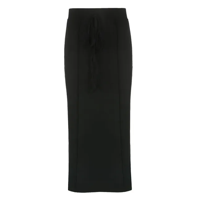Elastic Waistband A line Long Knitted Skirt Black - Shop at LoveMi