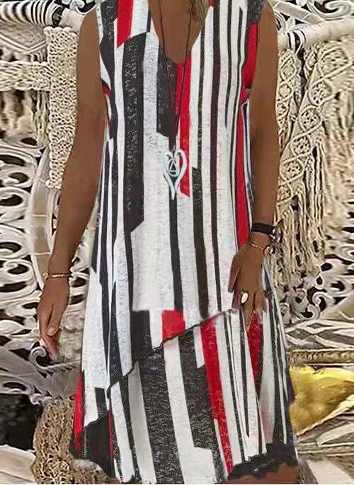 New Casual Printed Cuffless Pullover Dress