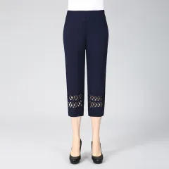 New Straight Hollow Embroidered Casual Pants - 603Navy Blue Prism - View 1