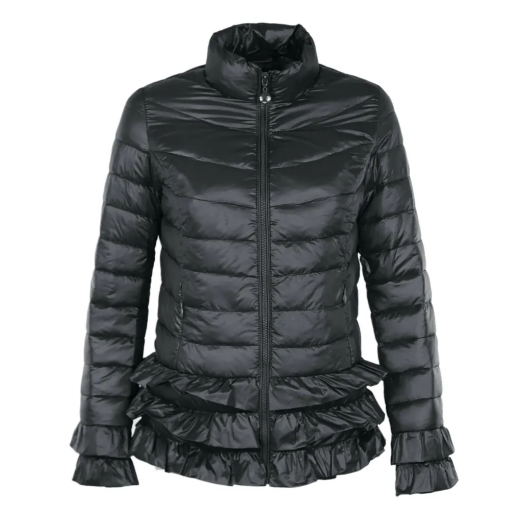 Ladies Mid-length Lace Cotton-padded Jacket - Black